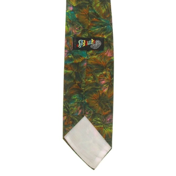 Vintage 1970s Splash Aloha Hawaiian Tiki Floral Men's Neck Tie Green Palm Trees - Picture 5 of 5